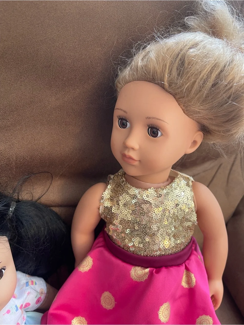 Fashion Play Doll in Pink & Gold Party Dress - Brand Unspecified